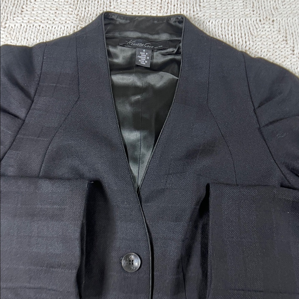 Kenneth Cole New York Plaid Collarless Blazer - Picture 2 of 14